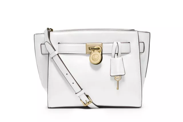 NWT Michael Kors Hamilton Traveler Leather Cross-Body Messenger Bag White #008