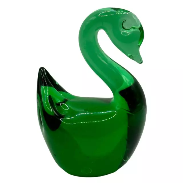 Viking Glass Handblown Solid Emerald Green Glass Swan Figurine Mid-Century Style