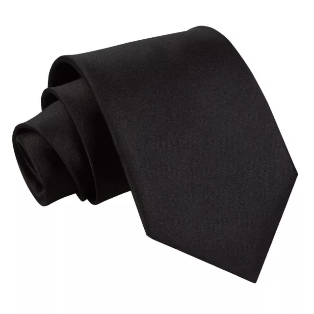 Black Extra Long Tie Satin Plain Solid Formal Wedding Necktie by DQT