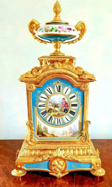 Immaculate, Stunning & Rare Baroque French Porcelain Mounted Ormolu Mantel Clock