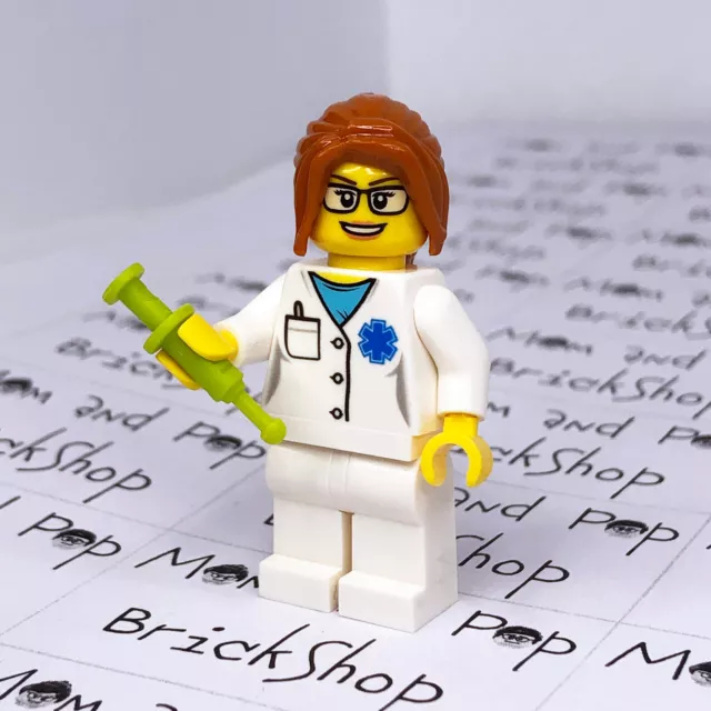 LEGO Doctor Minifigure with Syringe, EMT Star of Life and Dark Orange Ponytail