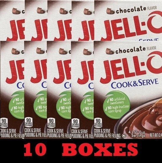 10X JELLO COOK & Serve CHOCOLATE Pudding & Pie Filling 3.4 oz 10 BOXES