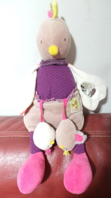 doudou peluche d'eveil poule oiseau les cousins du moulin 45 cm moulin roty