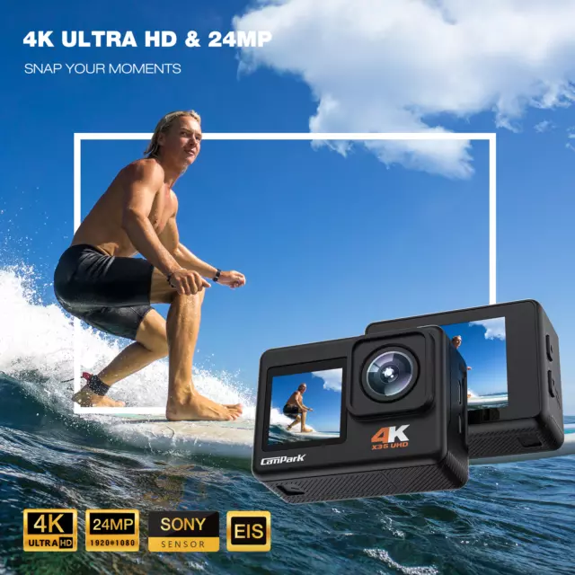 Campark 4K 24MP Action Camera WiFi Waterproof Camera Dual Screen APP Control 2