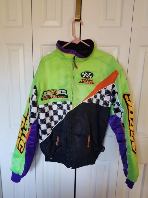 Vintage Arctic Cat Team Arctic racing snowmobile Jacket coat checkered flag L LT