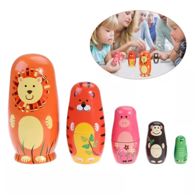 5 Dolls Set Wooden Russian Nesting Babushka Matryoshka Hand Painted Kids Toy UK