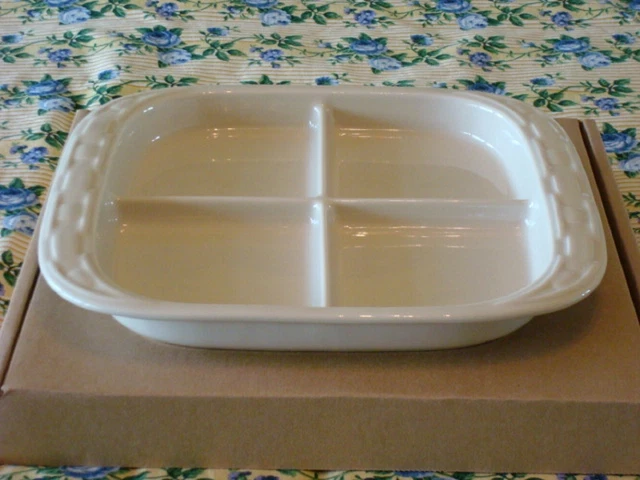 Longaberger 2005 Christmas Woven Trad Heirloom Ivory Pottery Relish Tray #31489