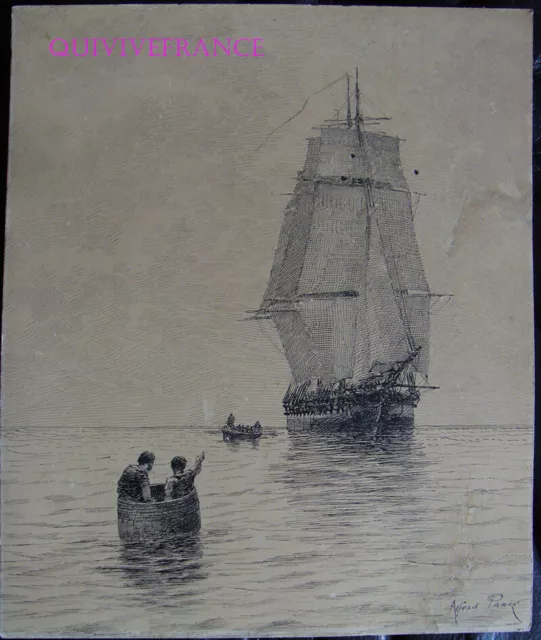 DESSIN ORIGINAL ALFRED PARIS - illustration livre Voyages de Louis Garneray #2