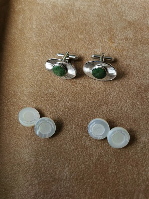Lote de gemelos de abulón plata esterlina verde jade y Salvatore Ferragamo MoP