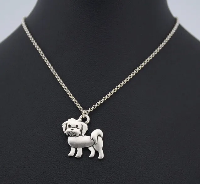 Puppy Dog Silver Maltese Dog Charm Necklace Pendant Pewter Box Pet Lover Women