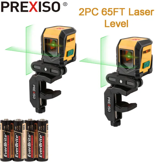 REXISO Self Leveling Cross Line Laser Level 2PC 65FT LED Indicator Green Beam US