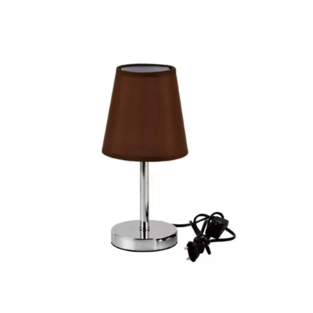 Lampada Da Tavolo Lume Comodino Abatjour Acciaio Cromato Tessuto Marrone Td-303