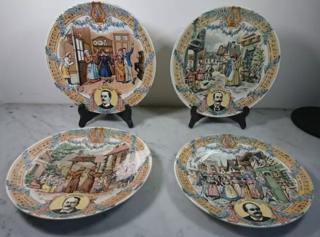 4 Assiettes à Dessert Collection Opérettes Faïence de Sarreguemines U & C