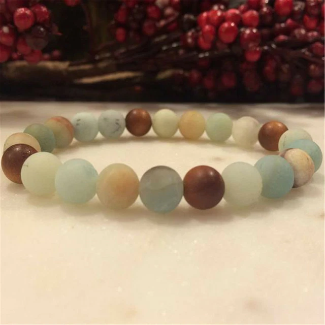 8mm Amazonite Gemstone Mala Bracelet 7.5inch Religious Healing Cuff Wrist Yoga