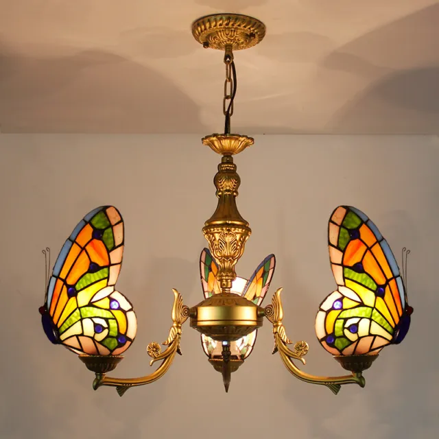 Luxury Chandelier Pendant Lamp Tiffany Style Stained Glass Shape Butterfly pearl