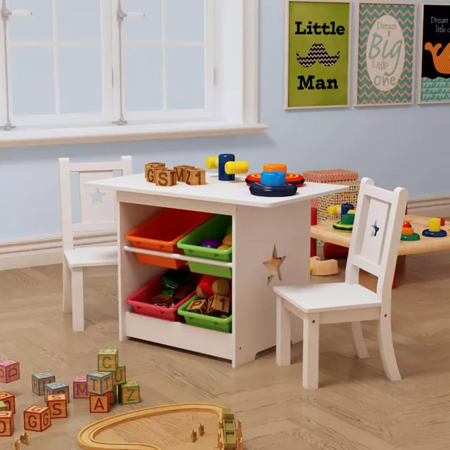 Childrens Kids Wooden Table and Chairs Set With Storage for Nurseries & Bedrooms