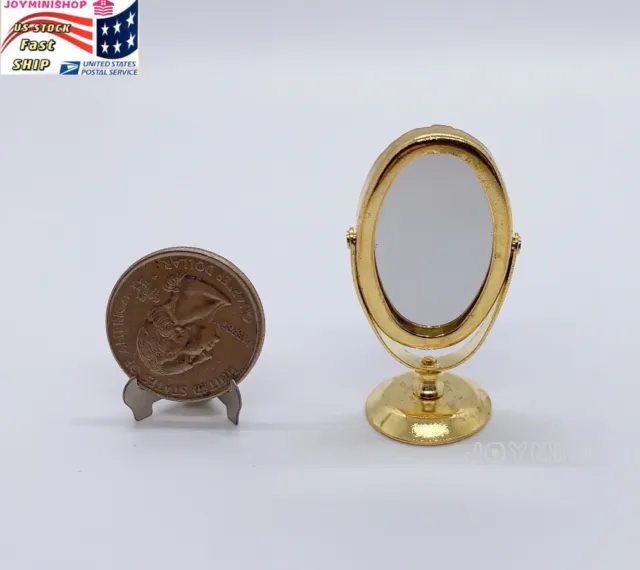 1/6 Dollhouse Miniature Golden Dresser Mirror Tabletop Makeup Vanity Accessories