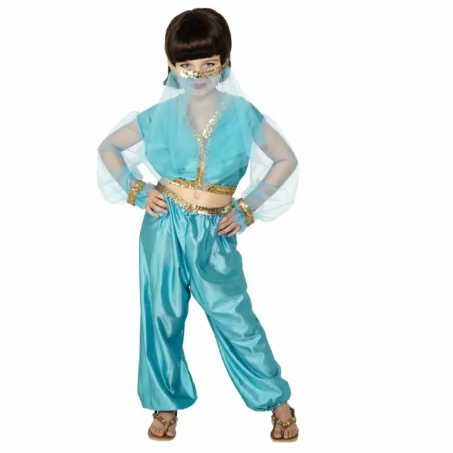 Costume da principessa araba blu ragazza gelsomino abito elegante libro settimana giorno Bollywood
