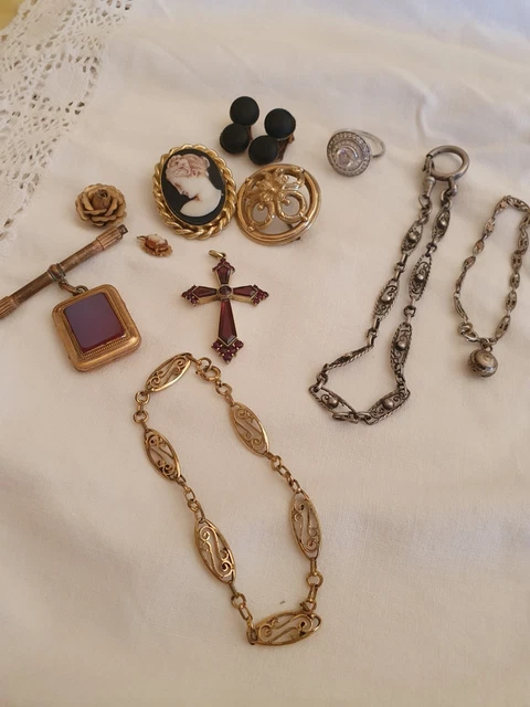 Lot De 5 Bijoux Anciens : Épingles à Chapeau & Broche Strass - Vintage
