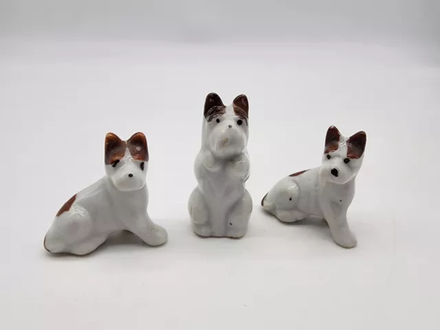 LOT 3 Porcelain Miniature TERRIER Figurines JAPAN Brown And White Bone China?