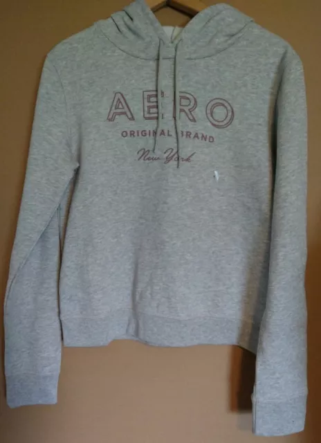 Aeropostale grey women's hoodie crop sweater size small Graphic Logo Style 2790