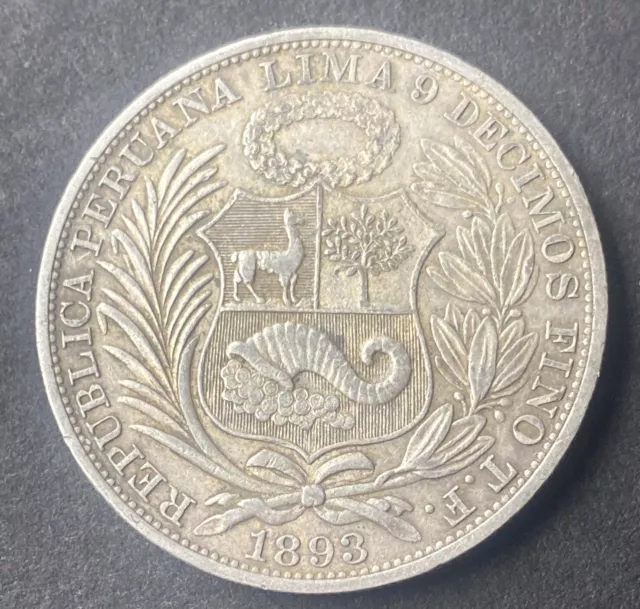 Peru Sol Crown Silver Coin 1893