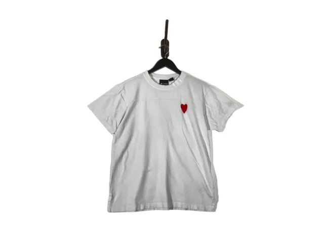 Adidas x Ivy Park Heart Embroidered Logo T Shirt White Red Small S Short Sleeve