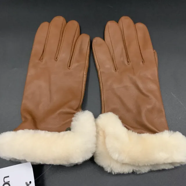 Ugg Leather Sheepskin Vent Gloves Chestnut Shearling Wool Women Size M