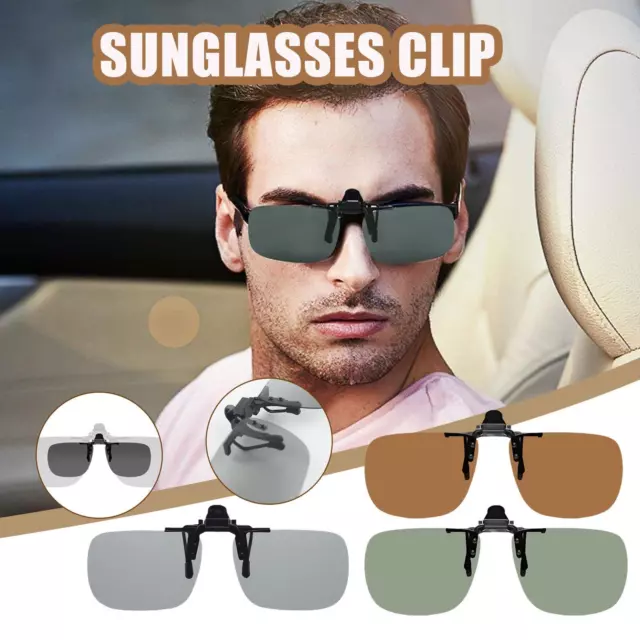 Polarised Flip up Clip On Sunglasses Risk Reducing Anti-Glare Sport Fishing P7K9