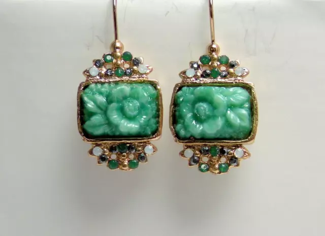 Orecchini pendenti cabochon vintage color verde giada gioielli stile bachelite