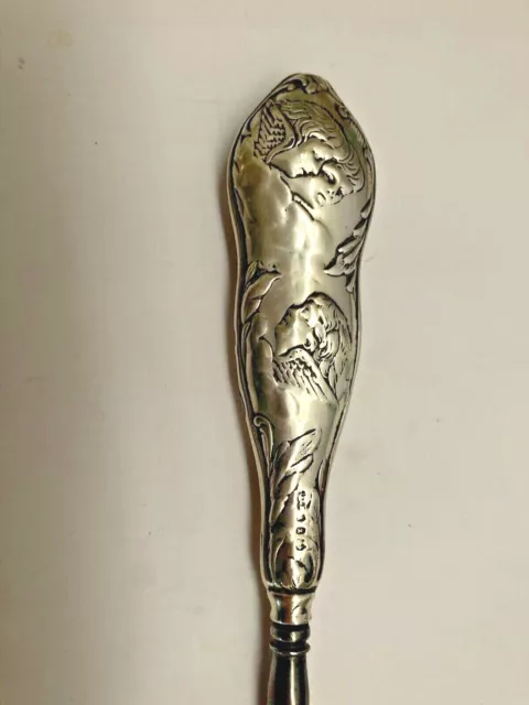 Antique Birmingham 1899 Cherub Repousse handle Silver Button Hook