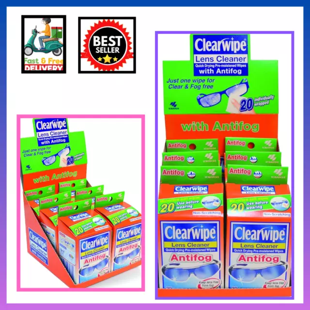 Clearwipe Antifog Lens cleaner 6 X 20 Packs Total 120 wipes NEW FREE SHIPPING