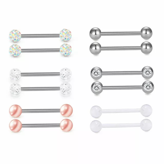 12PCS Surgical Steel Barbells Nipplerings Piercing Tongue Ring 12G Nipple Ring