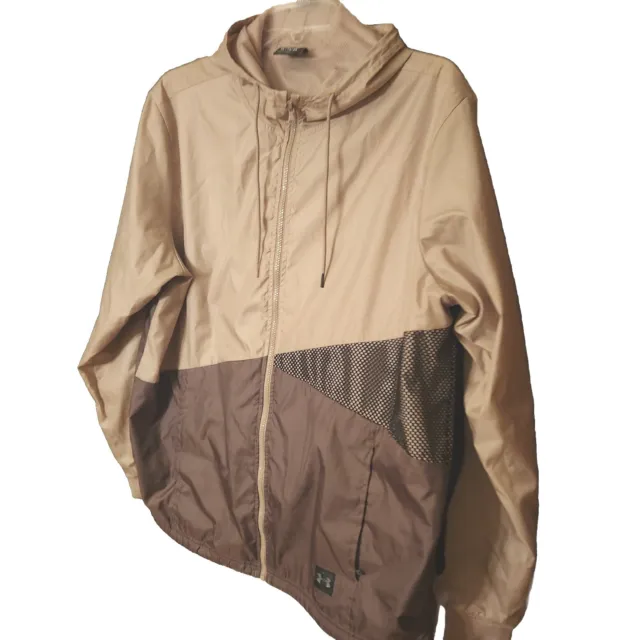 Under Armour Lightweight Hooded Windbreaker Jacket  Full Zip Beige/Brown Mens XL