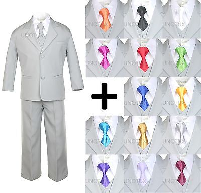 Baby Kid Teen Boy Silver Formal Wedding Party Suit Tuxedo + Color Necktie S-20