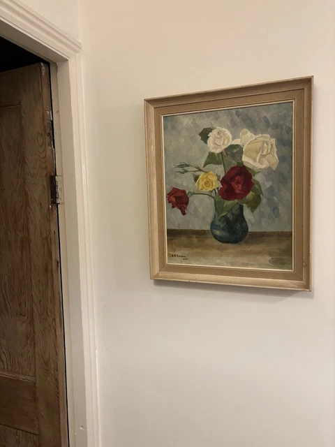 VINTAGE OIL STILL Life Painting Of Roses In A Vase. Antique Style ...