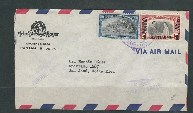 PANAMA 1949 Cover Panama to COSTA RICA, POSTAX TAX + REGUALR franking