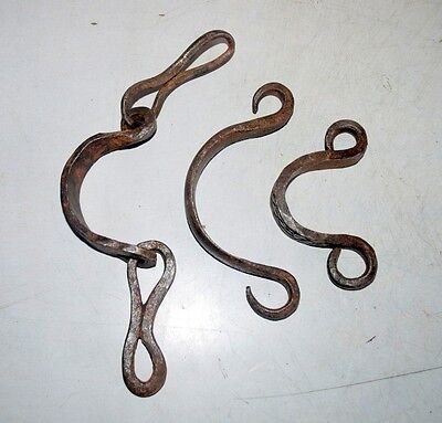 Antique Old Indian Iron Hand Forged Hanging Clips Tribal 3 Piece Multi Purpose