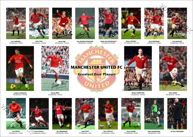 Manchester United Signed Photo Poster Print Squad Man Utd Rooney Ronaldo Best