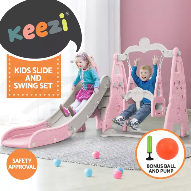 Keezi Kids Slide Swing playground Outdoor Toys Basketball Hoop 170cm Long Pink