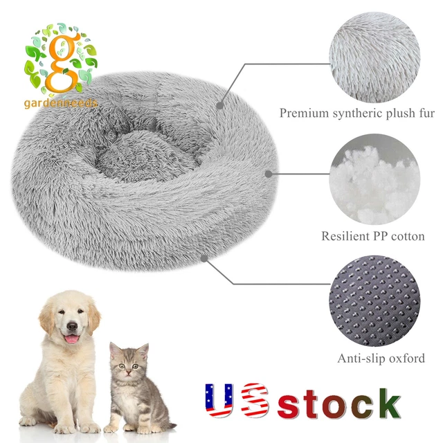 16-47" Donut Plush Pet Dog Cat Bed Fluffy Soft Warm Calming Bed Sleeping Kennel