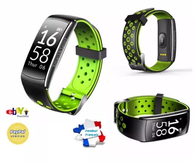 Montre Connectée Noir/vert Smartwatch Bracelet étanche Bluetooth Android Apple