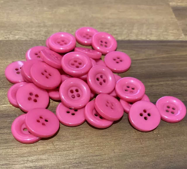 10 X Pink 15mm Four Hole Resin Buttons- Australian Supplier