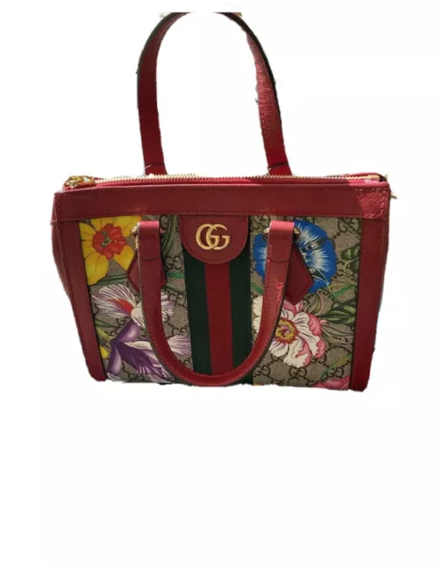 Gucci Ophidia Red Flora Small Tote GG Leather Canvas Flower Handbag Bag Italy Gucci Ophidia Red Flora Small Tote GG Leather Canvas Flower Handbag Bag Italy