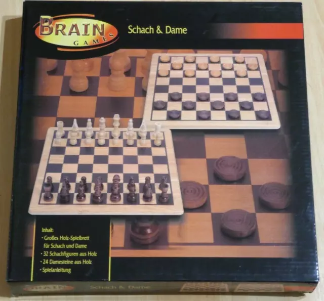 Brain Schach & Dame - Schachspiel -  Brett & Figuren  aus Holz - Komplett