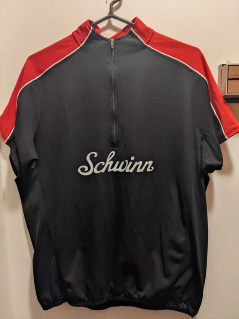 Schwinn Men's Medium 1/2 Zip Black And Red Short Sleeved Cycling Jersey