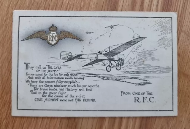 RFC Air Force Embossed WW1 Postcard Goodbye From Sweet Heart Fred