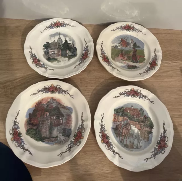 Lot 4 Petites Assiettes Sarreguemines Obernai H.Loux Scène Traditionnelle Alsace