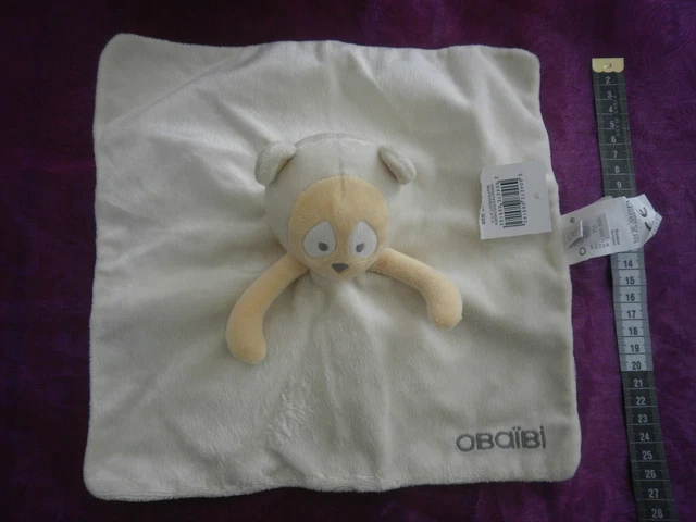 Doudou Singe Ours Panda Plat Carré crème orange rayé OBAIBI OKAIDI  NEUF
