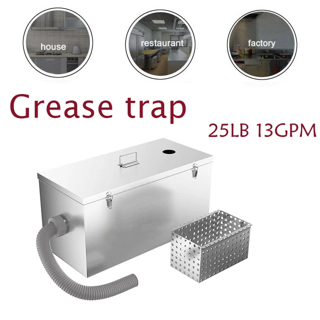 Commercial 25LB Gallons Per Minute Grease Trap Stainless Steel Interceptor 13GPM Commercial 25LB Gallons Per Minute Grease Trap Stainless Steel Interceptor 13GPM
